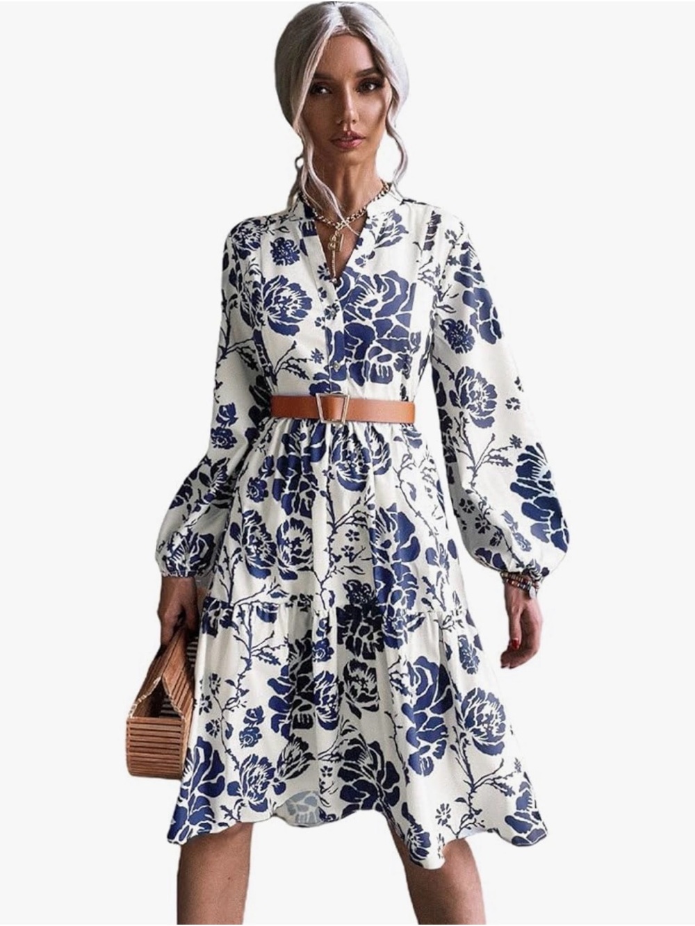 Blue Floral Tiered Dress